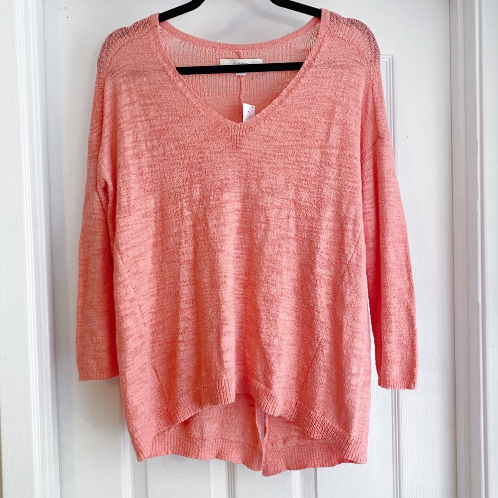 LOFT Oversized Knit Sweater Pink Split Back V-Neck Slouchy Lightweight Small